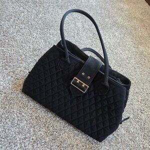 Vera Bradley Quilted Black Microfiber Satchel Handbag.